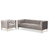Baxton Studio Zanetta Glam and Luxe Gray Velvet Upholstered Gold Finished 2-Piece Sofa and Lounge Chair Set